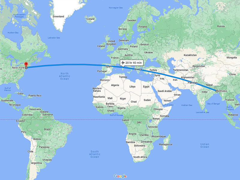 مسیر پروازی داکا بنگلادش به نیویورک |طولانی ترین مسیرهای پروازی جهان 