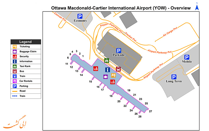 نقشه فرودگاه بین المللی اتاوا کانادا