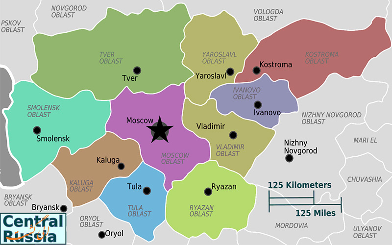 ایالت روسیه مرکزی با شهر مسکو-نقشه کامل روسیه